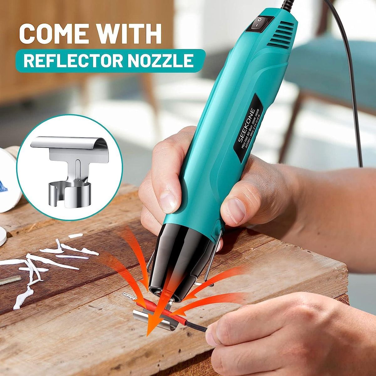 Heat Gun, 350°C Multi Function Portable Mini Hot Air Gun 320W with Overload Protection, 1.5m Ultra-Long Double Insulated Cable, Reflector Nozzle for DIY, Craft Embossing, Electronics