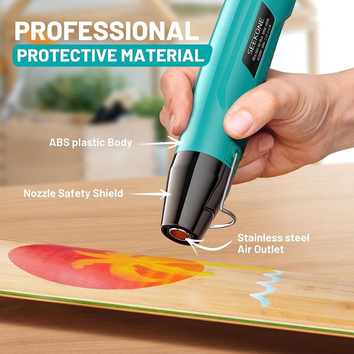 Heat Gun, 350°C Multi Function Portable Mini Hot Air Gun 320W with Overload Protection, 1.5m Ultra-Long Double Insulated Cable, Reflector Nozzle for DIY, Craft Embossing, Electronics