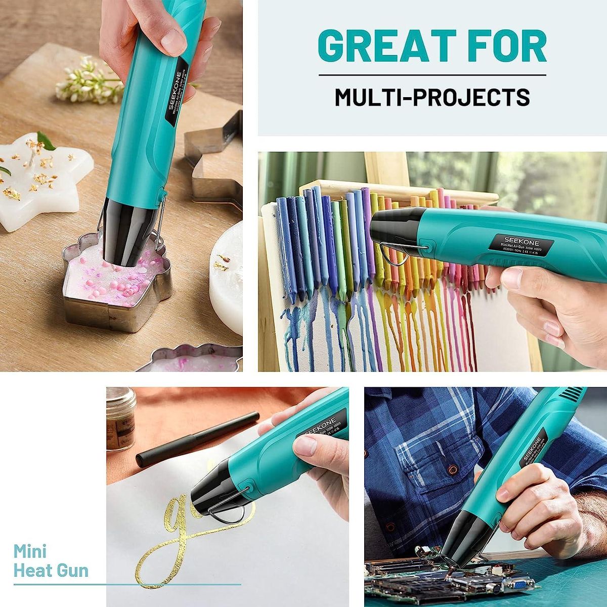 Heat Gun, 350°C Multi Function Portable Mini Hot Air Gun 320W with Overload Protection, 1.5m Ultra-Long Double Insulated Cable, Reflector Nozzle for DIY, Craft Embossing, Electronics