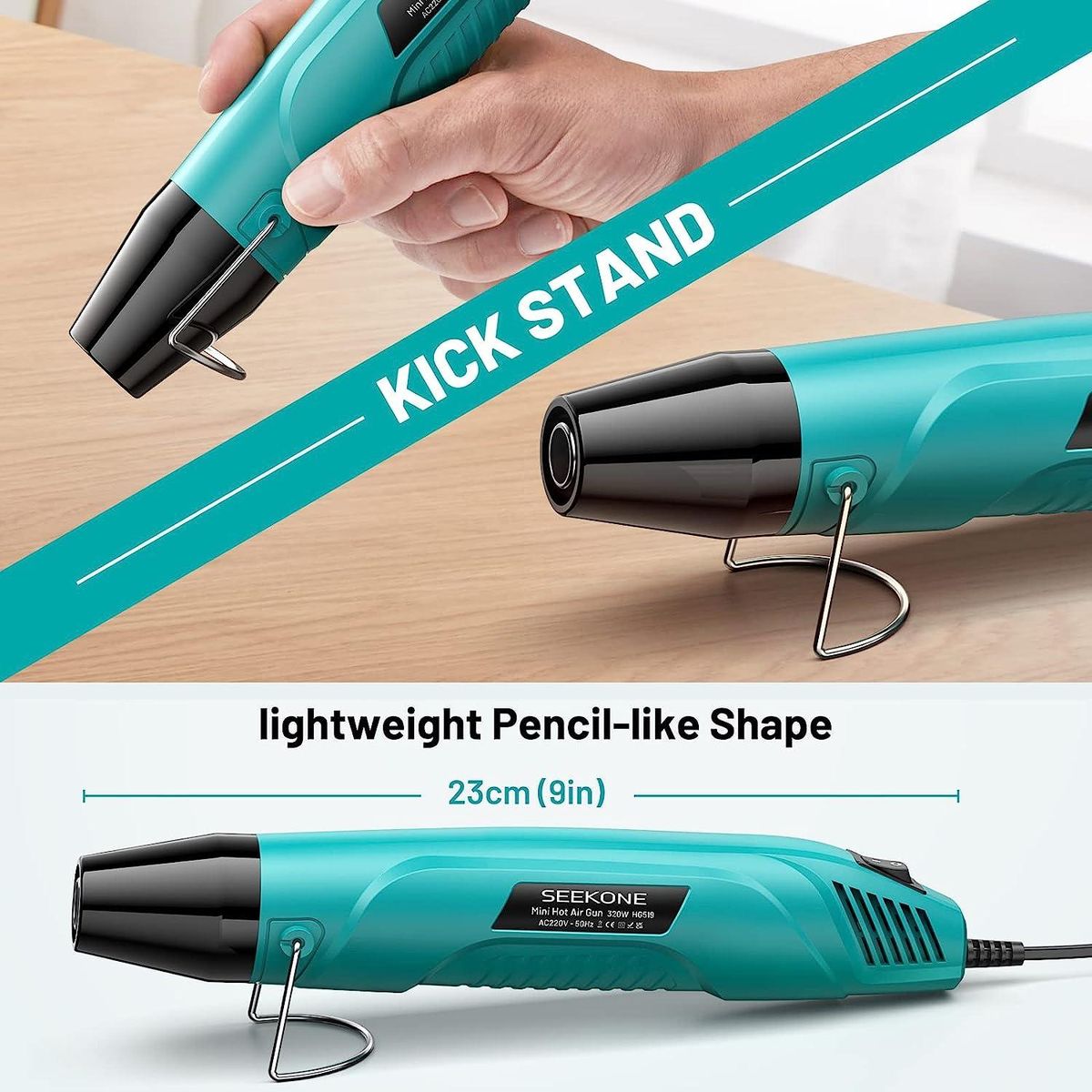 Heat Gun, 350°C Multi Function Portable Mini Hot Air Gun 320W with Overload Protection, 1.5m Ultra-Long Double Insulated Cable, Reflector Nozzle for DIY, Craft Embossing, Electronics