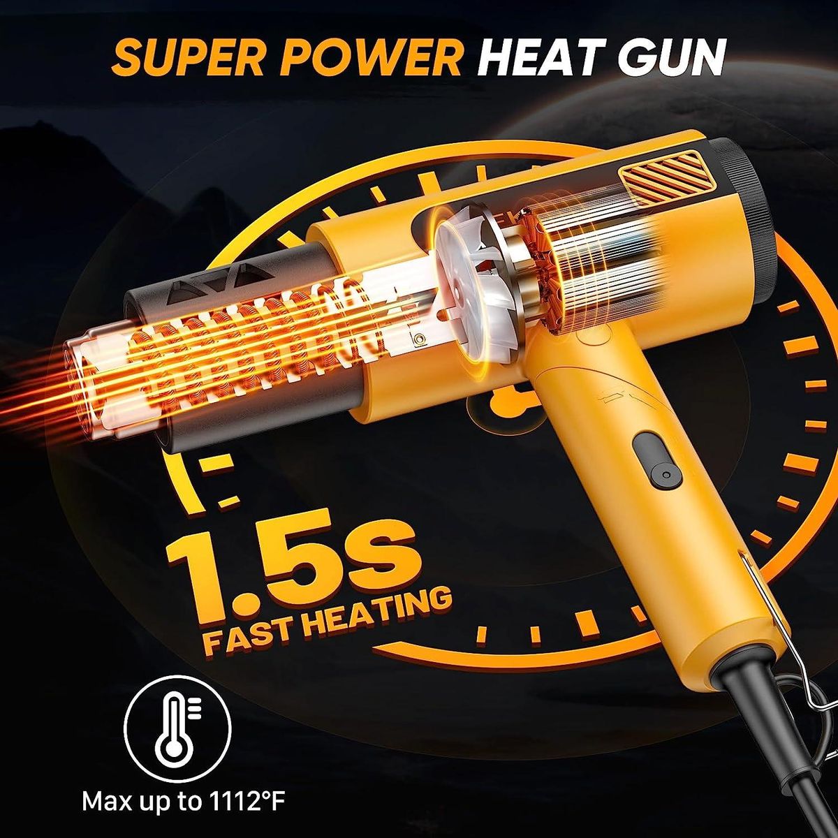 Foldable Heat Gun 1800W with Dual-Temperature Settings 400°C/600°C Fast Heating, Hot Air Gun Kit with 4 Nozzels with Overload Protection for Vinyl Wrap, Crafts, Stripping
