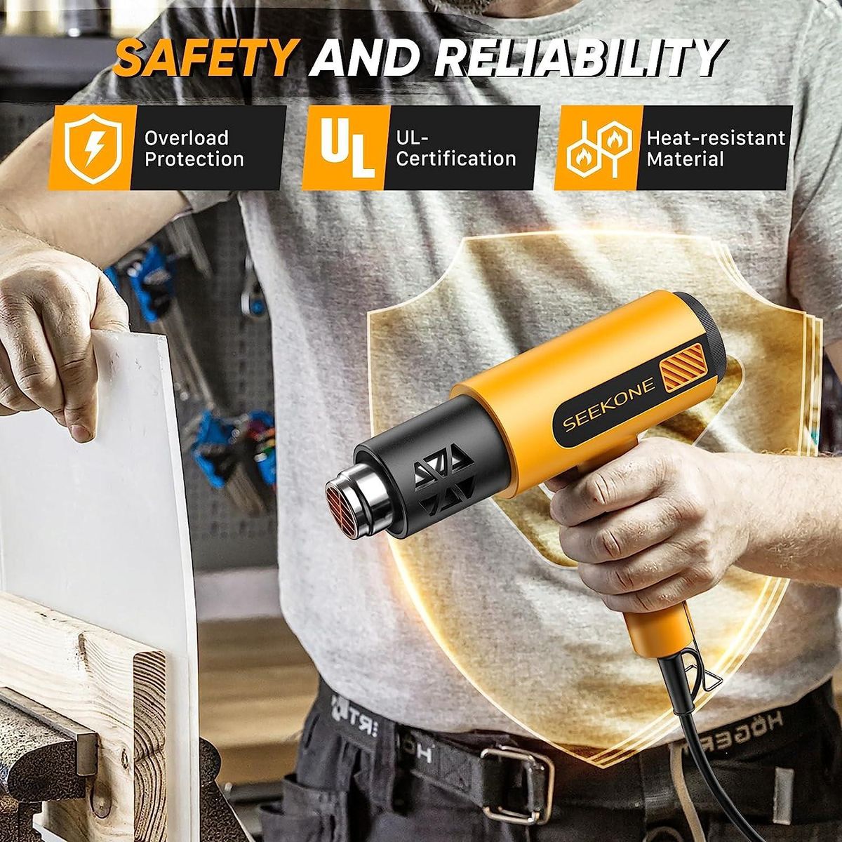 Foldable Heat Gun 1800W with Dual-Temperature Settings 400°C/600°C Fast Heating, Hot Air Gun Kit with 4 Nozzels with Overload Protection for Vinyl Wrap, Crafts, Stripping
