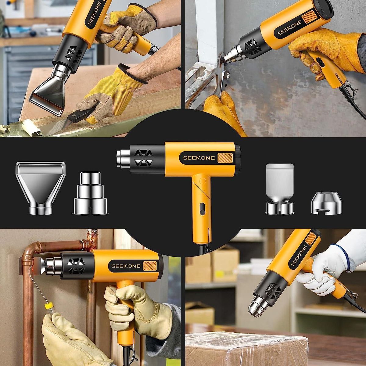 Foldable Heat Gun 1800W with Dual-Temperature Settings 400°C/600°C Fast Heating, Hot Air Gun Kit with 4 Nozzels with Overload Protection for Vinyl Wrap, Crafts, Stripping