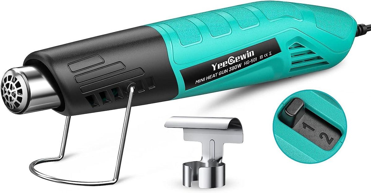 Heat Gun Dual Temp, 380W Fast Heat Mini Hot Air Gun 249°C-455°C with 2-Temp Settings Overload Protection Reflector Nozzle, 1.5m Long Cable for Shrink Wrap,Vinyl, Crafts, Epoxy Resin