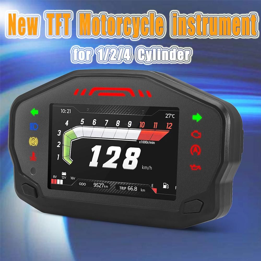 Digital Motorcycle Speedometer LCD Instrument Panel with Water Temperature Oil Level Mileage Moto Dashboard for 1/2/4 Cylinder