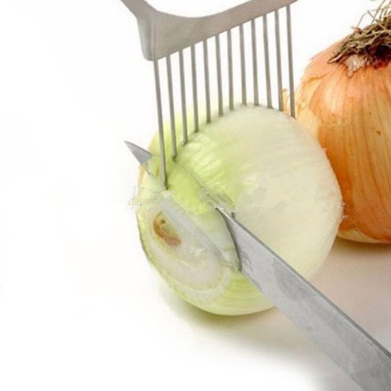 (orange)Easy Cut Onion Holder Fork Stainless Steel +Plastic Vegetable Slicer Tomato Cutter Metal Meat Needle Kitchen Accessories JIN