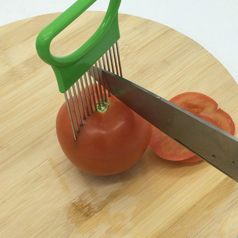 (orange)Easy Cut Onion Holder Fork Stainless Steel +Plastic Vegetable Slicer Tomato Cutter Metal Meat Needle Kitchen Accessories JIN