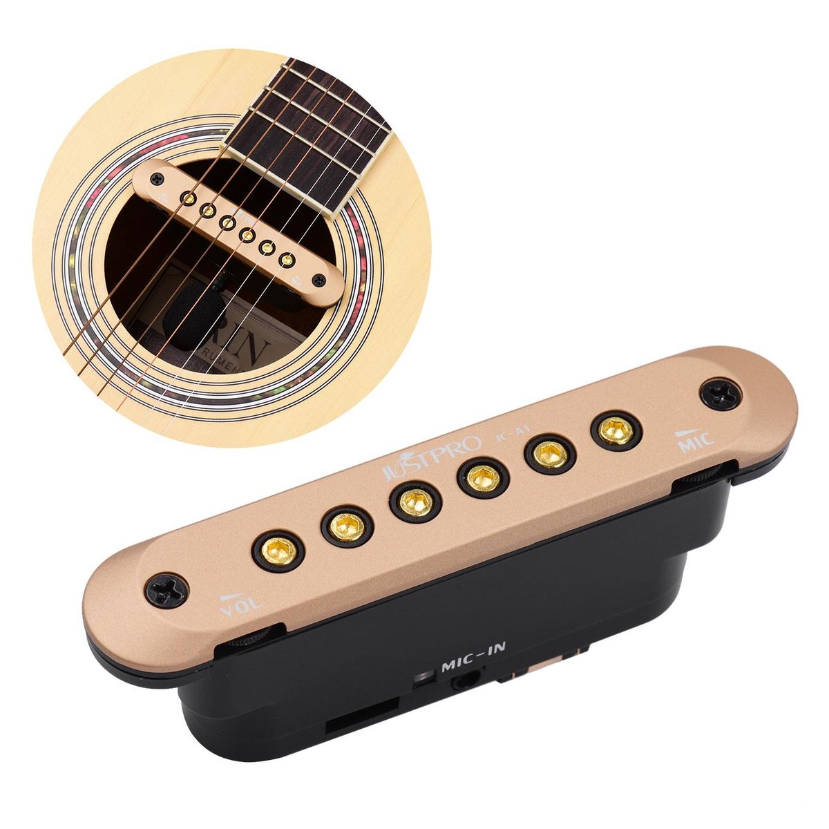 JUSTPRO JC-A1 Guitar Sound Hole Coil Pickup with Microphone with Mic and Volume Control for 39/40/41/42inch Folk Guitar