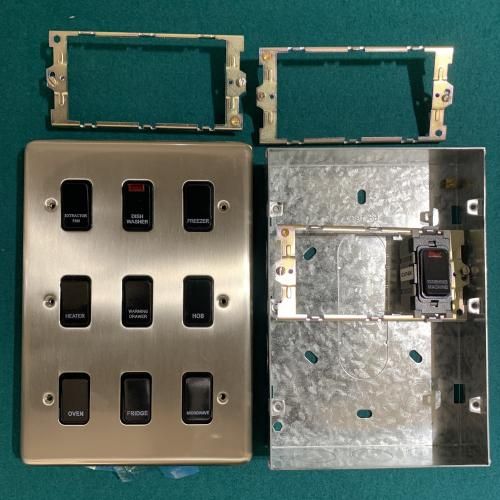 9 Gang Kitchen Switch (Satin Chrome/Black Switches)