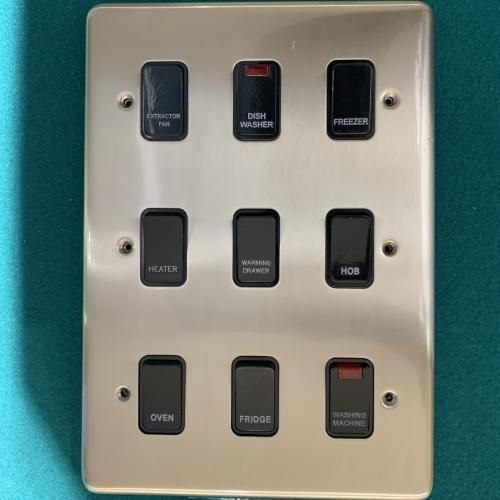 9 Gang Kitchen Switch (Satin Chrome/Black Switches)