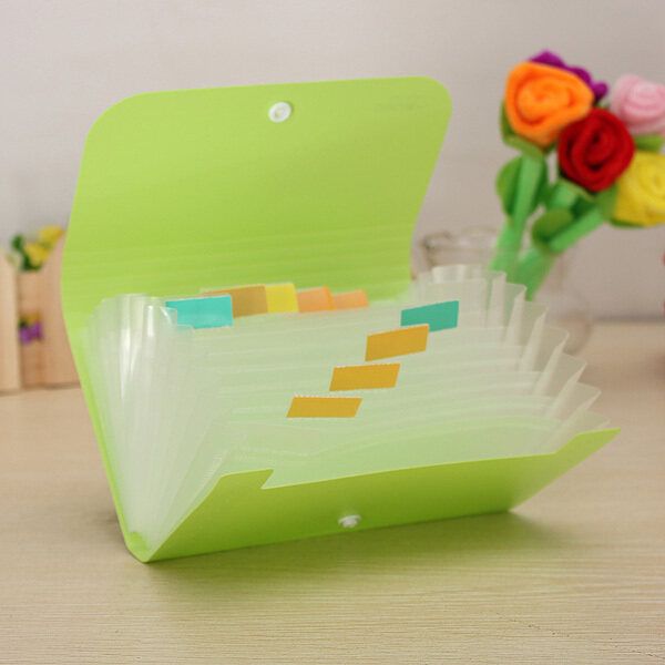 File Document Bag Pouch Bills Receipts Folder Card Holder Organizer Fastener Green Pink Green