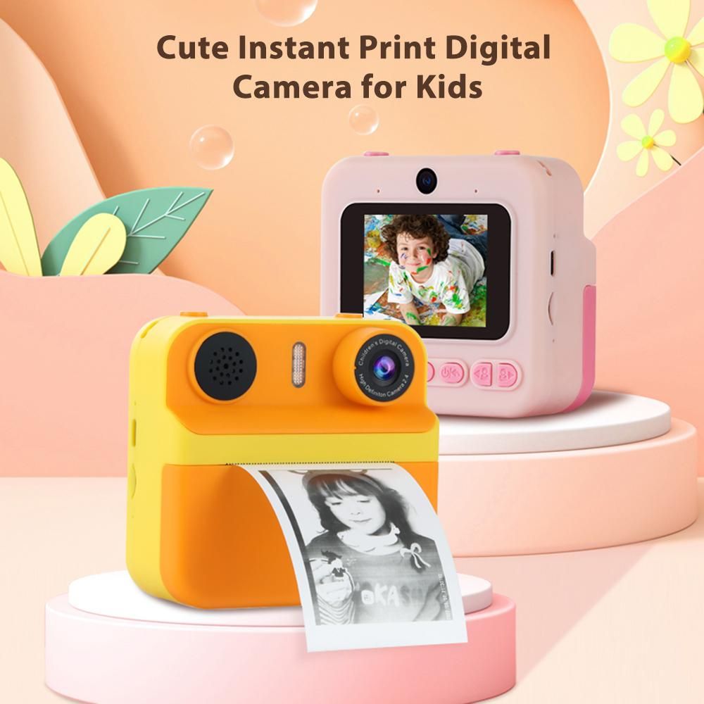 Cute Instant Print Kids Digital Camera 1080P Digital Video Camera Dual Lens 2.4 Inch Screen with Flash Built-in Battery Picture Frames Birthday Festival Gift for Children Boys Girls