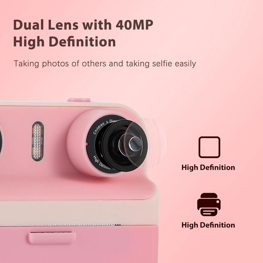 Cute Instant Print Kids Digital Camera 1080P Digital Video Camera Dual Lens 2.4 Inch Screen with Flash Built-in Battery Picture Frames Birthday Festival Gift for Children Boys Girls