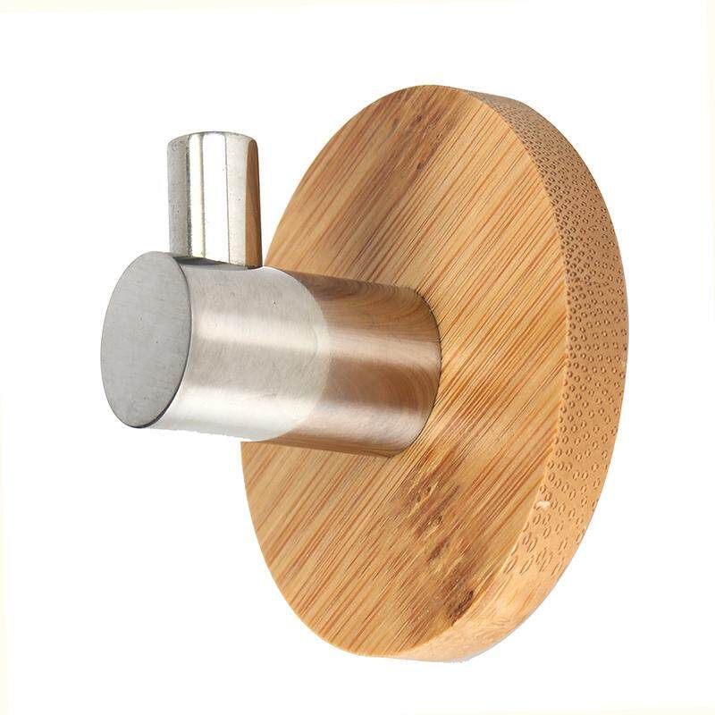 Bamboo Stainless Steel Hooks Wall Door Clothes Keys Bag Hanger Holder Towels Shelf Kitchen Bathroom Organizer 3 Sizes#Single Hook Single Hook