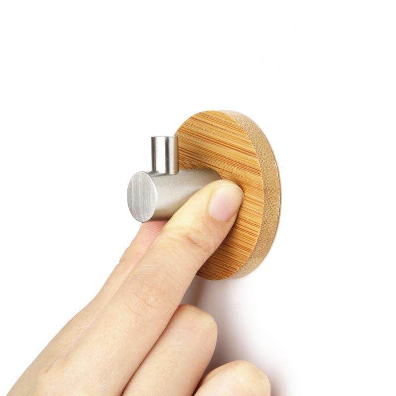 Bamboo Stainless Steel Hooks Wall Door Clothes Keys Bag Hanger Holder Towels Shelf Kitchen Bathroom Organizer 3 Sizes#Single Hook Single Hook