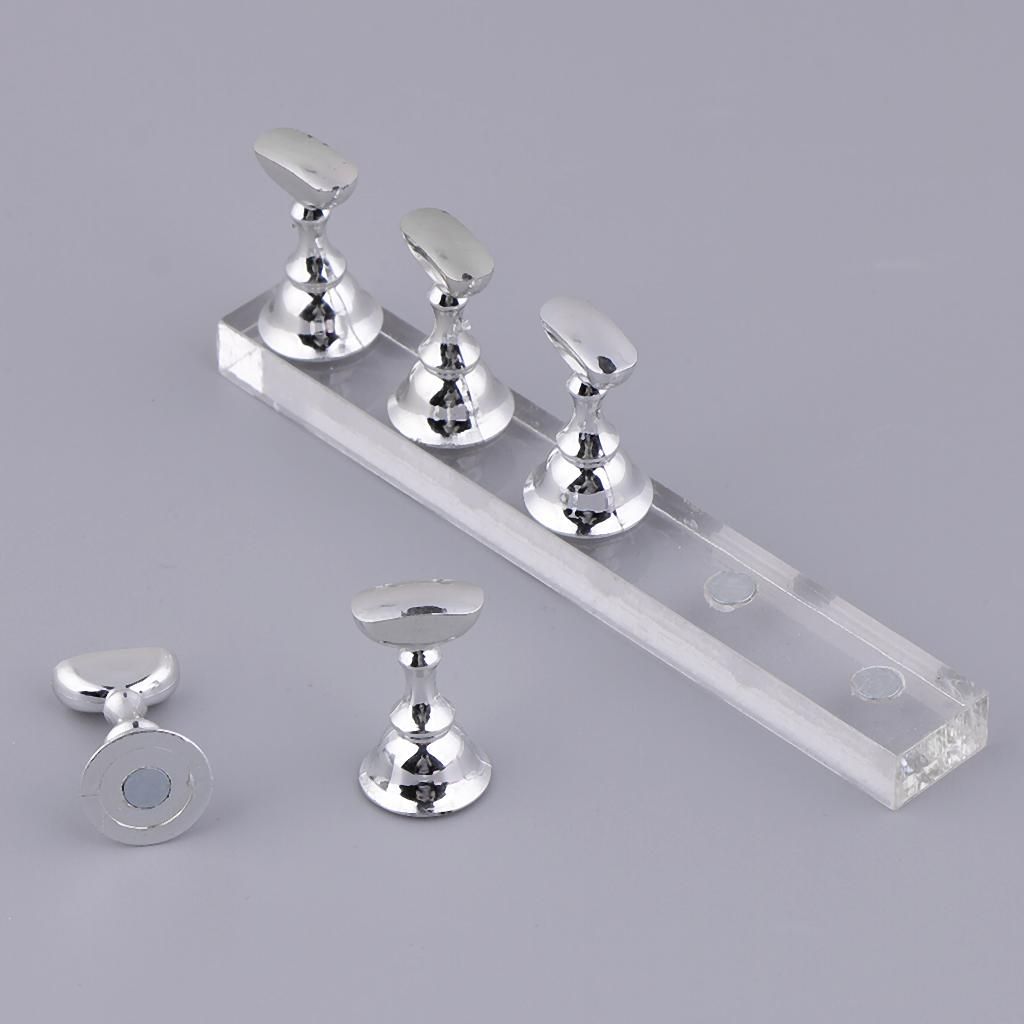 5Pcs   Acrylic   False   Nail   Tips   Practice   Display   Silver