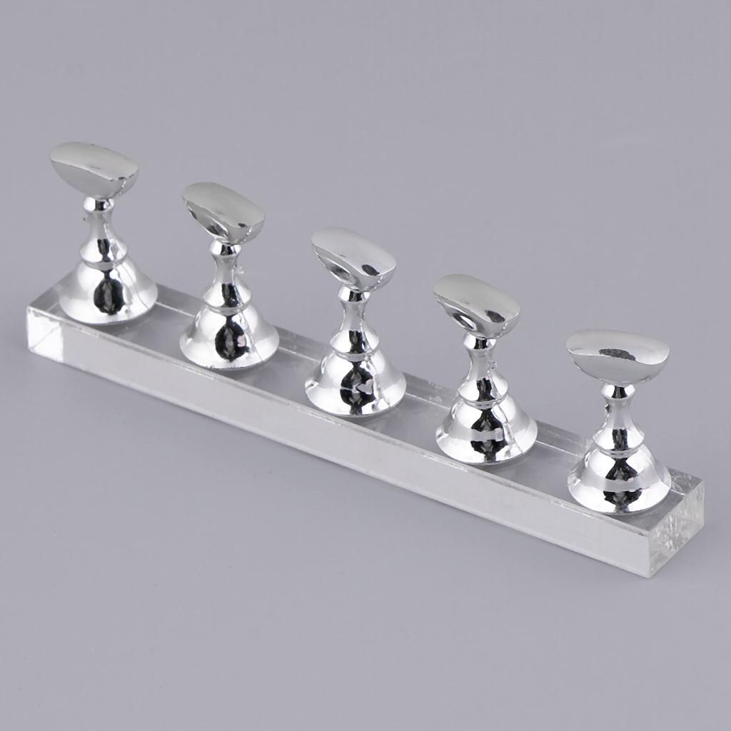 5Pcs   Acrylic   False   Nail   Tips   Practice   Display   Silver