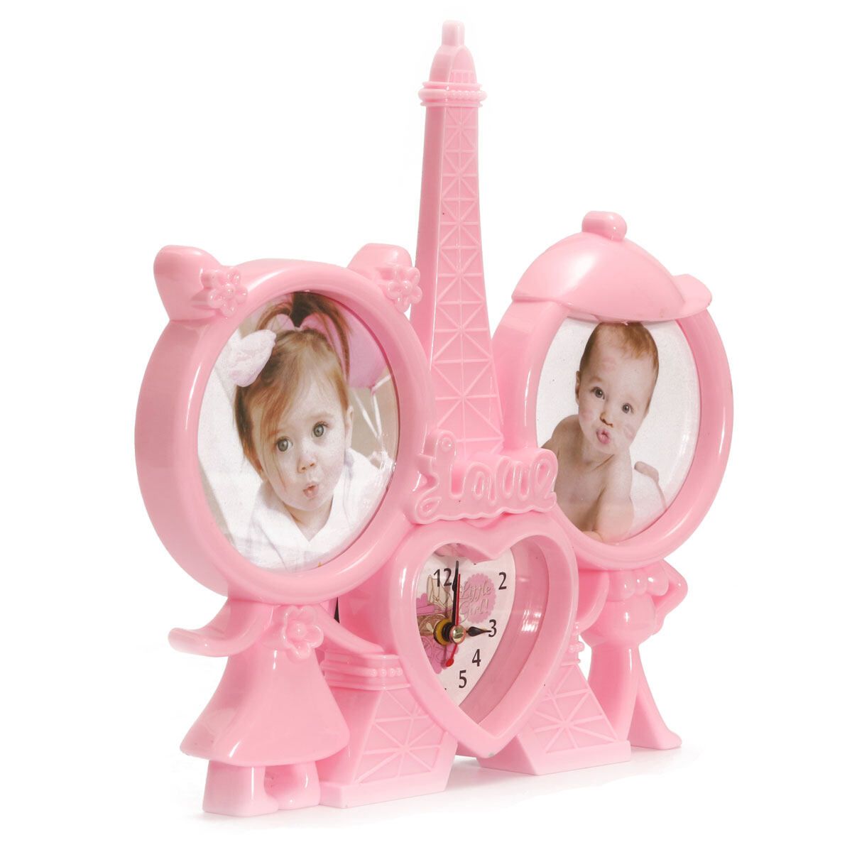 New Pink Tower Love Heart Shaped Picture Photo Frame & Time Clock Home DIY Decor