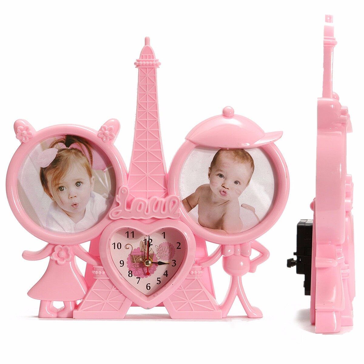 New Pink Tower Love Heart Shaped Picture Photo Frame & Time Clock Home DIY Decor