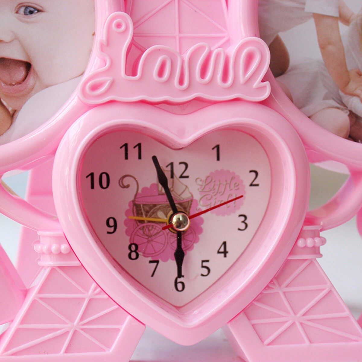 New Pink Tower Love Heart Shaped Picture Photo Frame & Time Clock Home DIY Decor