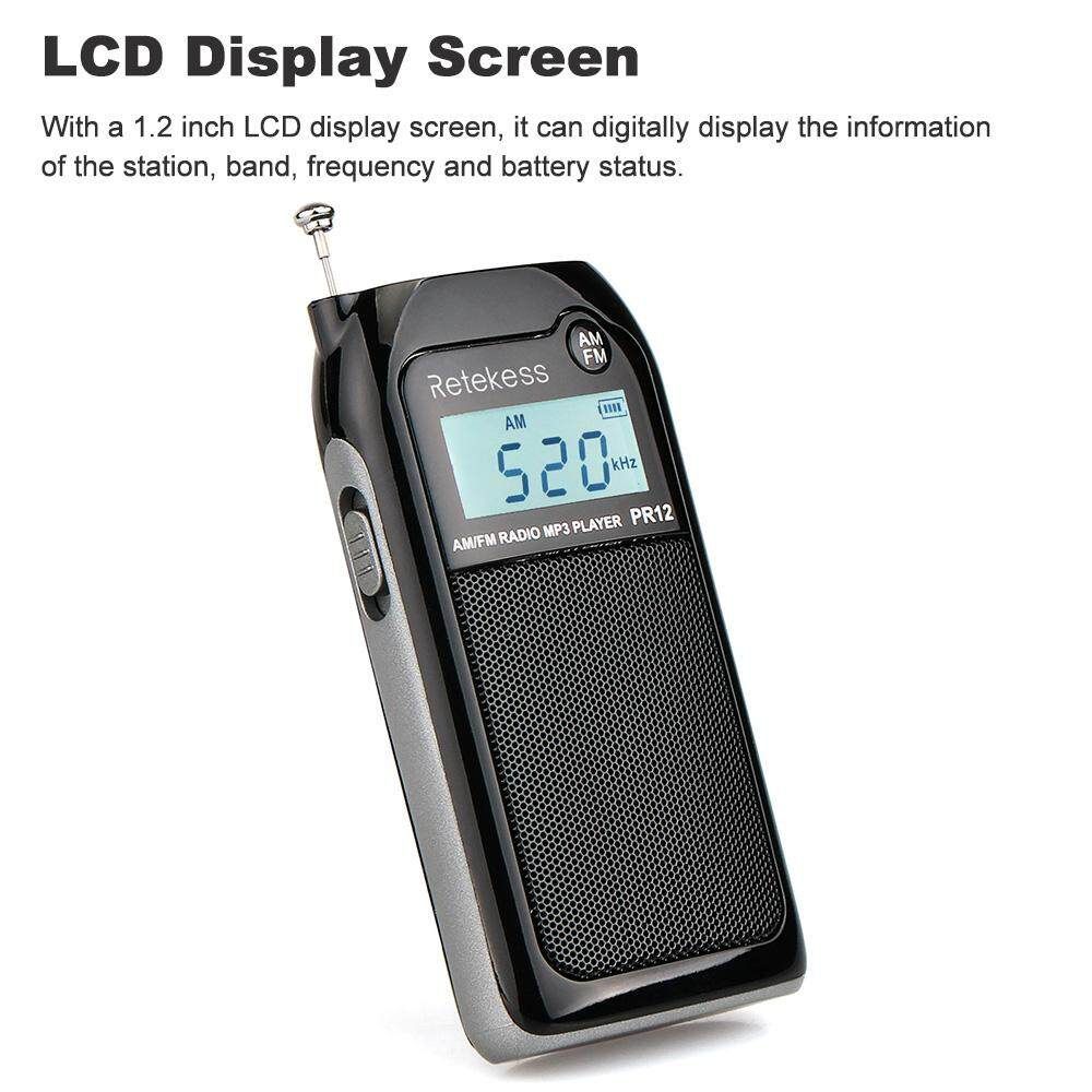 Retekess PR12 Portable AM FM Radio Transistor DSP Digital Tuning MP3 Music Player TF Card With Rechargeable For Walk Digital Tuning Radio Receiver MP3 Music Player