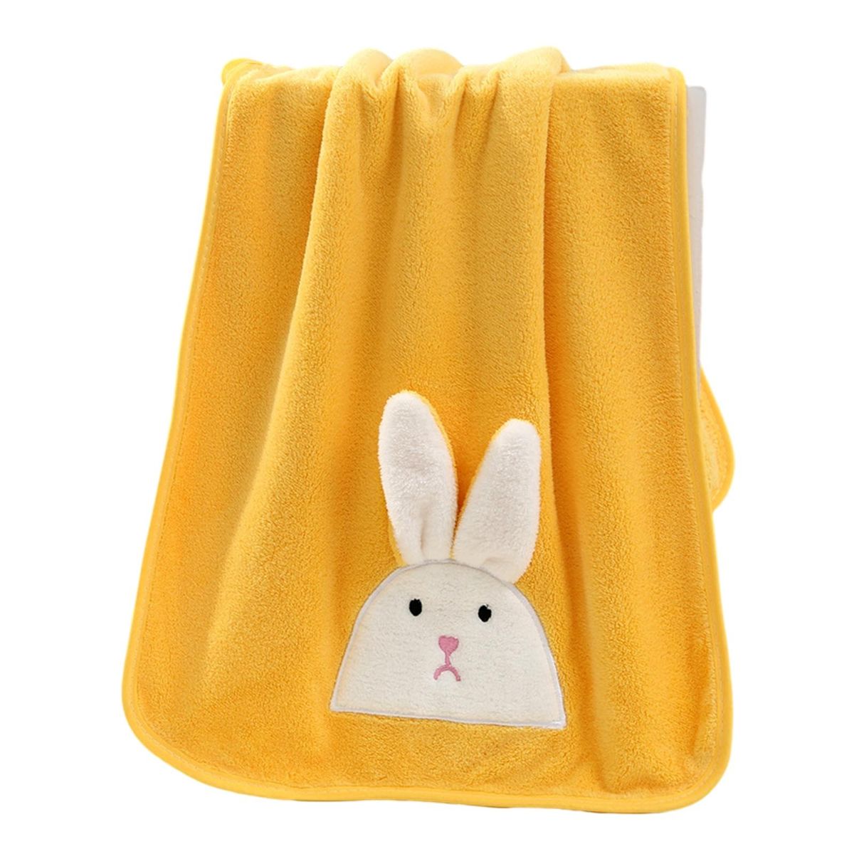 Exquisite Edging Towel Soft Durable Cartoon Rabbit Bath Towel for Home Yellow