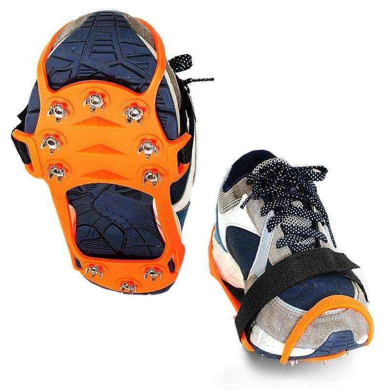 Outdoor Crampon 10 Tooth Hyacinth Non-slip Shoe Covers Hiking Climbing Cty Claw Chain Orange M