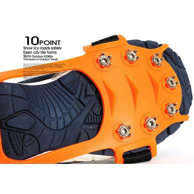 Outdoor Crampon 10 Tooth Hyacinth Non-slip Shoe Covers Hiking Climbing Cty Claw Chain Orange M