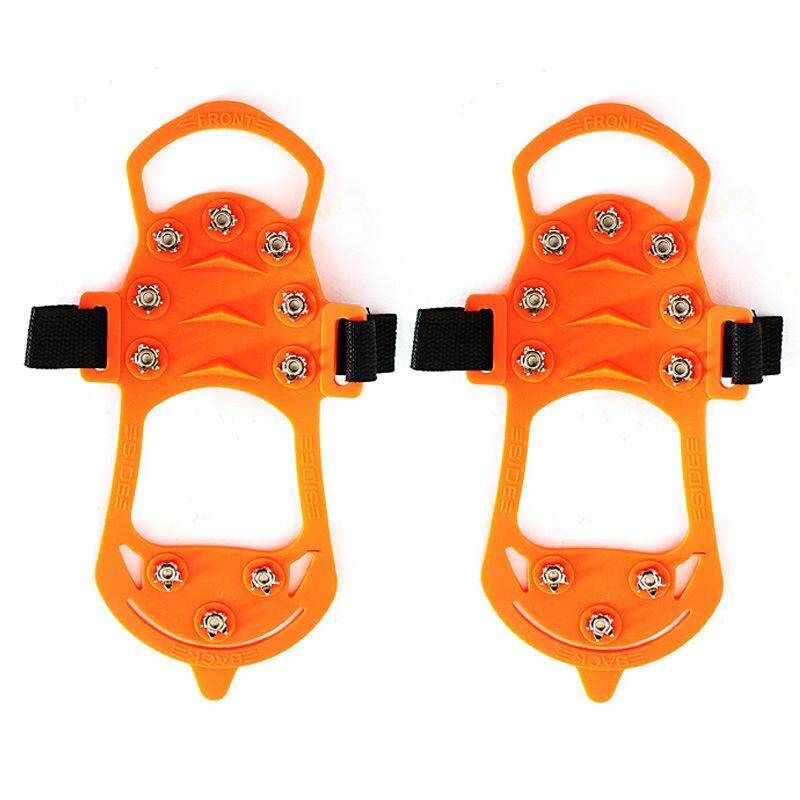 Outdoor Crampon 10 Tooth Hyacinth Non-slip Shoe Covers Hiking Climbing Cty Claw Chain Orange M