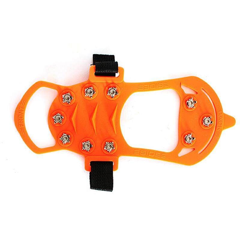 Outdoor Crampon 10 Tooth Hyacinth Non-slip Shoe Covers Hiking Climbing Cty Claw Chain Orange M