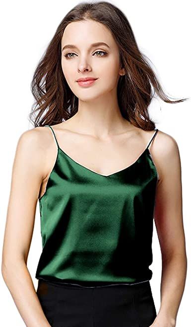 3In1 Women's Satin Tank Top V-Neck Blouse Camisole Loose Sleeveless Shirts