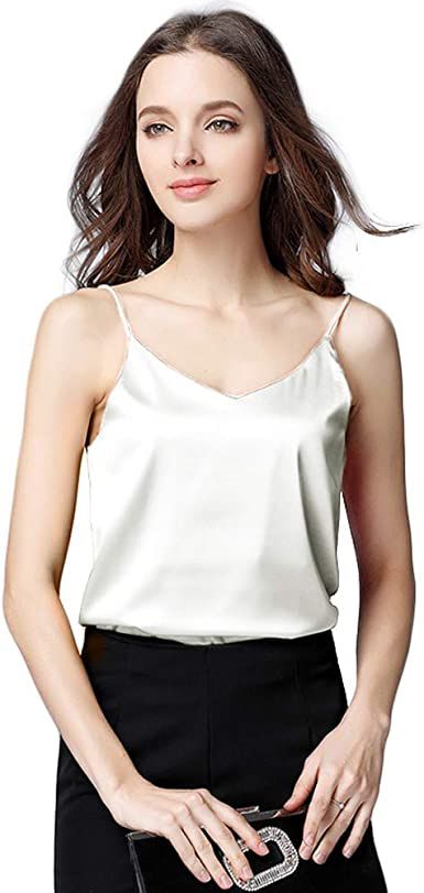 3In1 Women's Satin Tank Top V-Neck Blouse Camisole Loose Sleeveless Shirts