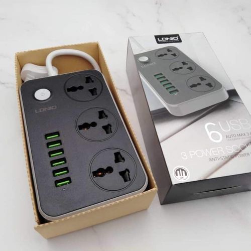 3 Power Sockets 6 USB Ports Power Strip Extension Box