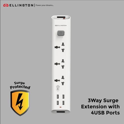 3 Way Surge Extension Socket With 4 USB Port