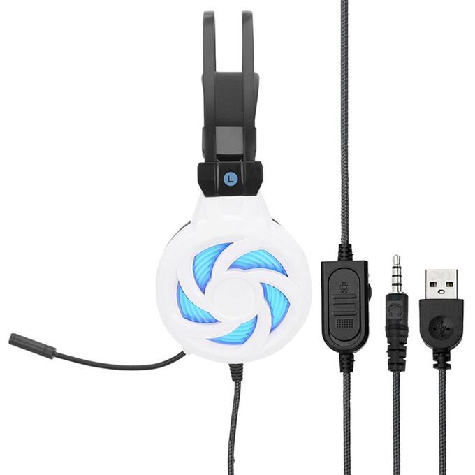 Stereo Headphone Deep B   Omputer Gaming Headset With Mi    Light For PS4-white & Blue