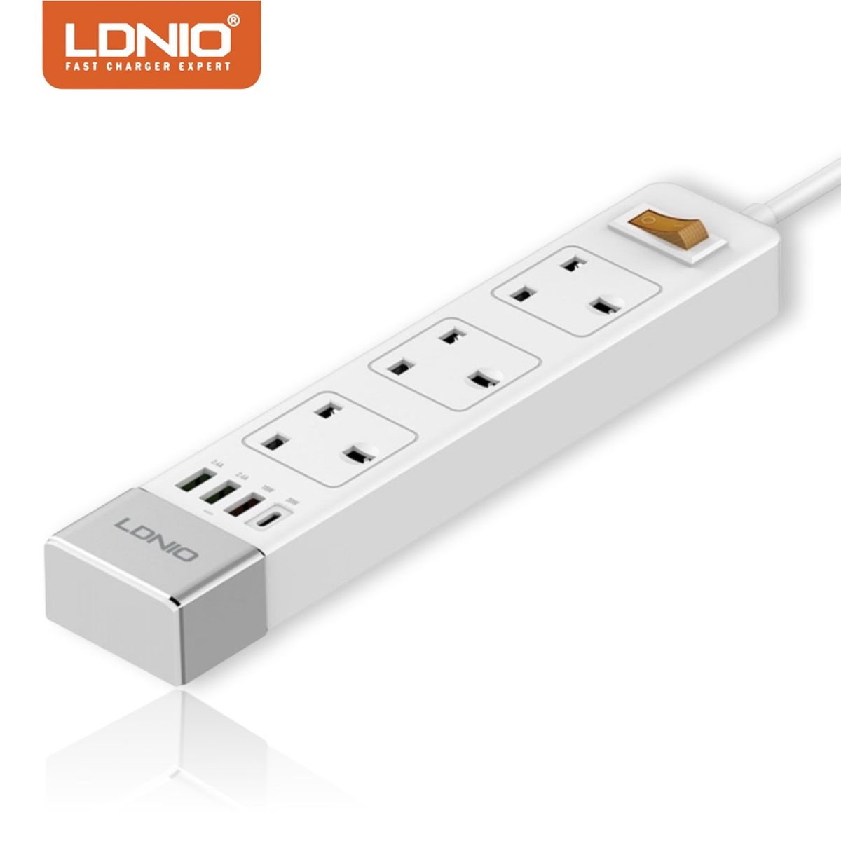 3 X USB Ports 1 X PD 20W USB-C 3 X UK Socket