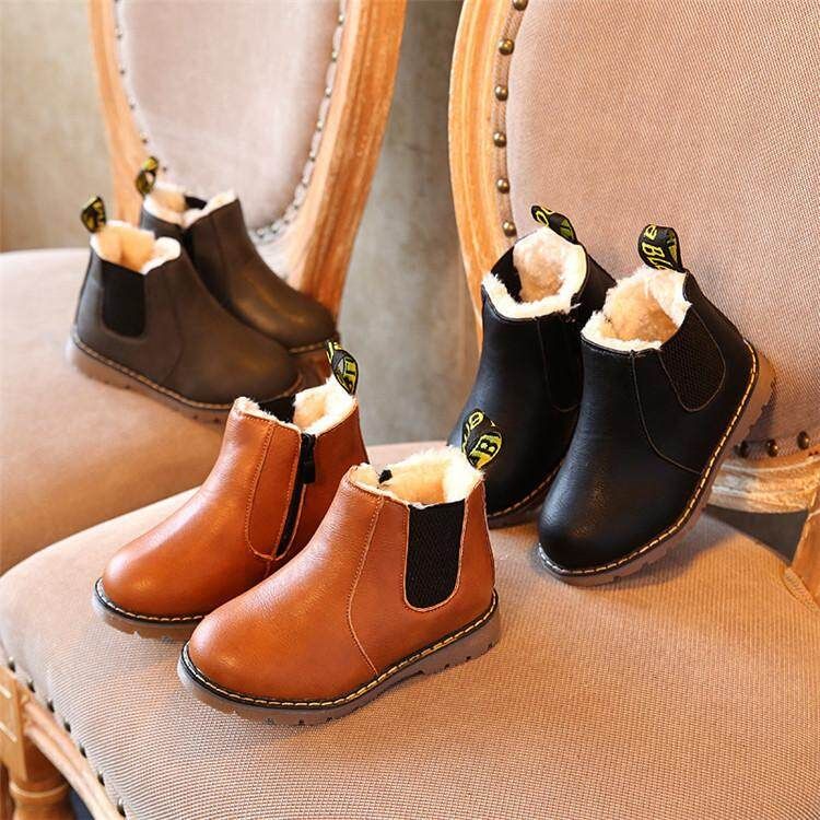 2017 Winter Children Kids Warm Boots Snow Baby Toddler Boys Girls Faux Fur Shoes BROWN Black 28