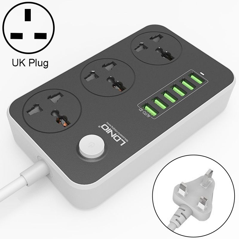 LDNIO 6 X USB Ports Multi-function Socket, Cable Length: 2m, UK Plug