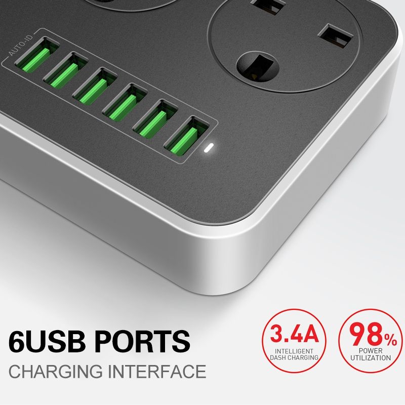 LDNIO 6 X USB Ports Multi-function Socket, Cable Length: 2m, UK Plug
