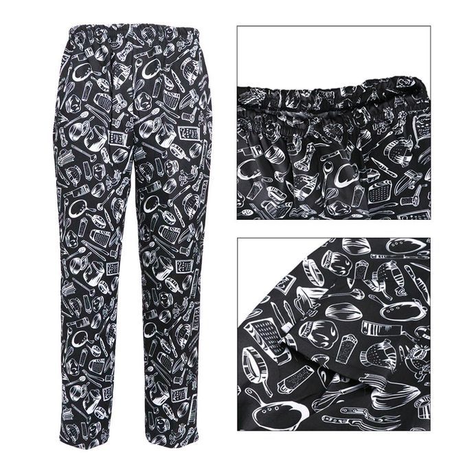 Unisex Baggy Chef Pants Kitchen Uniform Work Trousers Large XL Cutlery