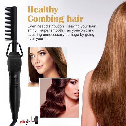 Black Unisex 2 In 1 Hot Hair Brush Straight Comb Beard Brush Curler Hair Dryer Hair Straightener G8