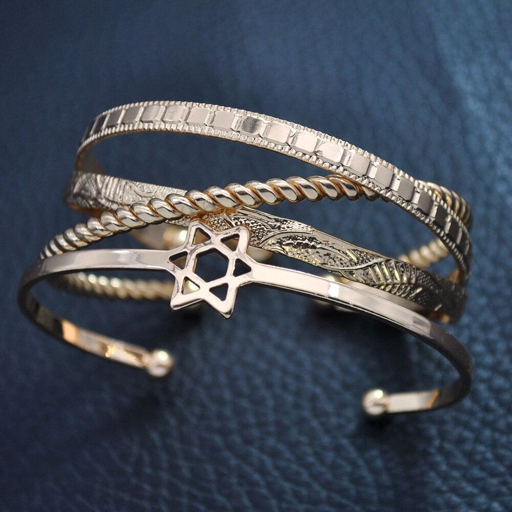 4 Pcs Trendy Creative Gold Opening Heart Star Moon Design