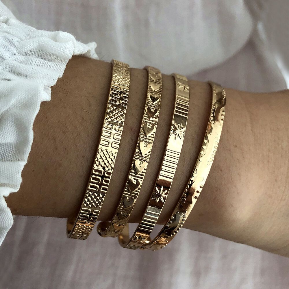 4 Pcs Trendy Creative Gold Opening Heart Star Moon Design