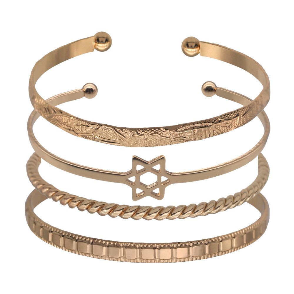 4 Pcs Trendy Creative Gold Opening Heart Star Moon Design
