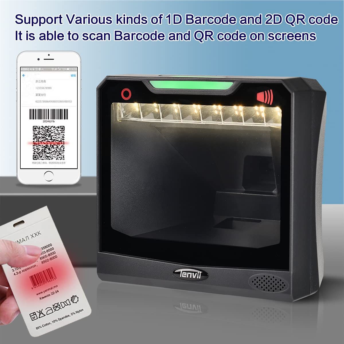 E688  2D Desktop Barcode Reader With Big Windon  1D 2D QR Barcode Scanner  Suitable For Logistics Supermarket Warehouse Prod