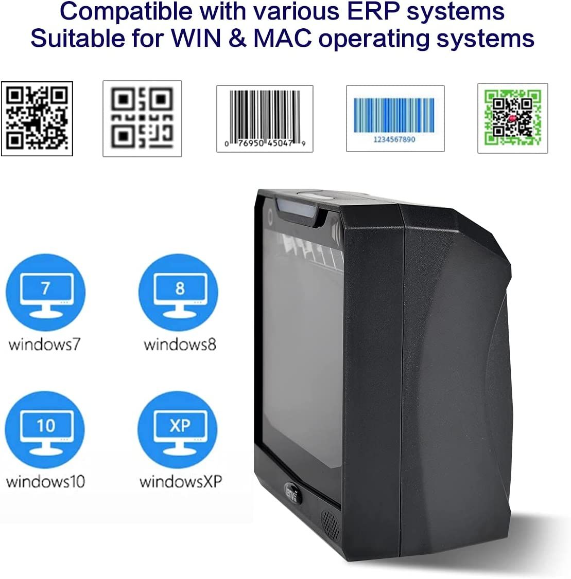 E688  2D Desktop Barcode Reader With Big Windon  1D 2D QR Barcode Scanner  Suitable For Logistics Supermarket Warehouse Prod
