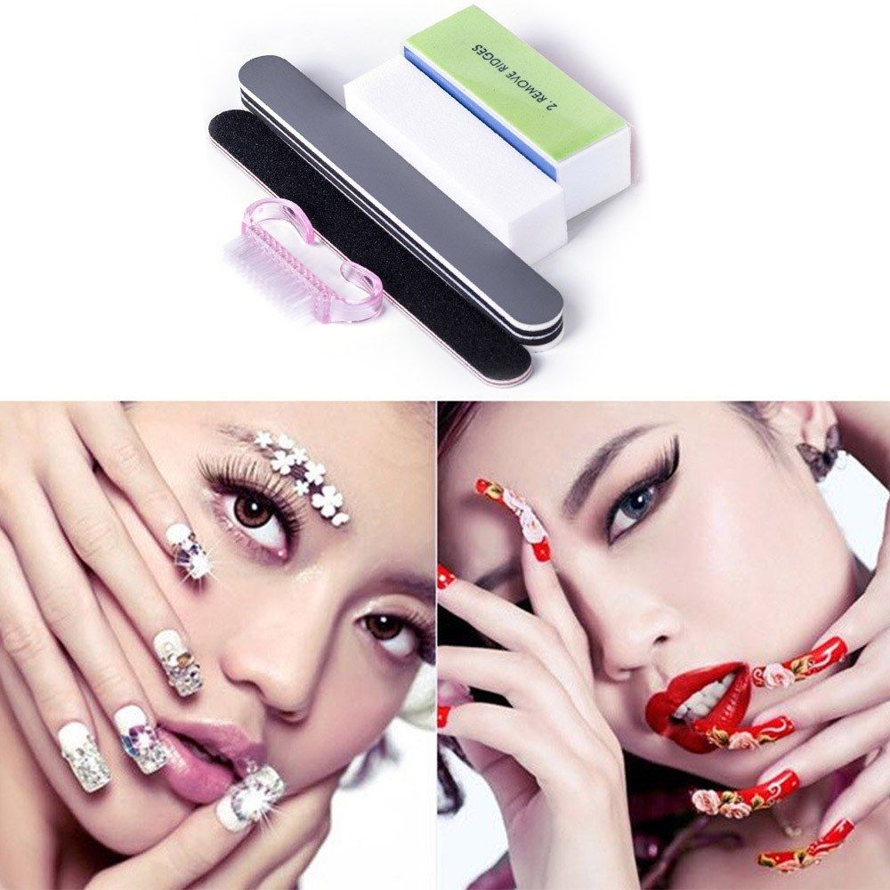 5pcs Nail Files Buffer Block Nail Dust Brush Sand Paper