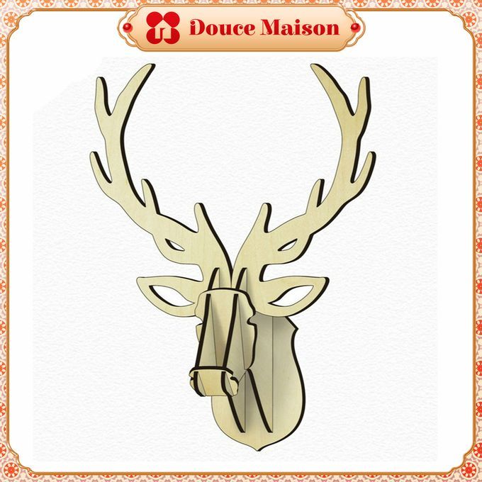 ?Douce Maison? 3D Deer Head Three Plywood Crafts Gift DIY Wo