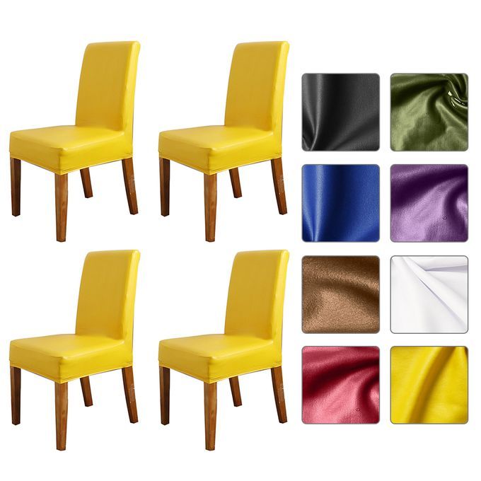 Stretch Solid Pu Leather Waterproof Dining Chair Cover