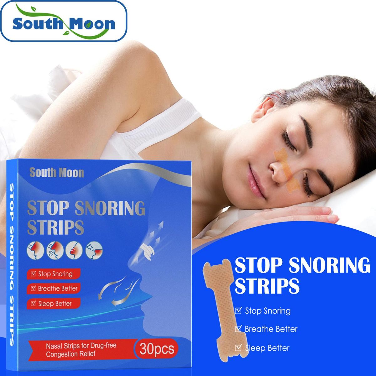 30PCS Nose Nasal Strips to Reduce Snoring Anti-snoring and Relieve Nose Congestion 30 Count Portable